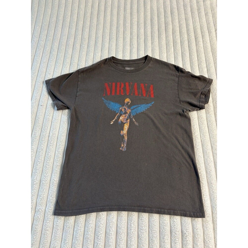 Nirvana T-Shirt Mens Medium Gray Short Sleeve Band Rock 90s Logo